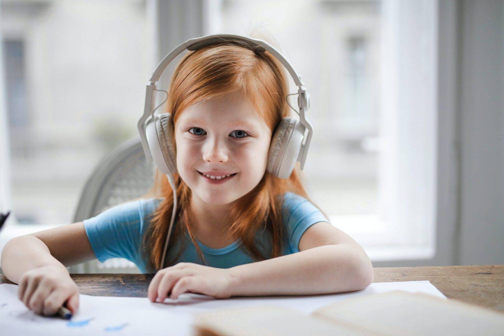 child listening to audiobook