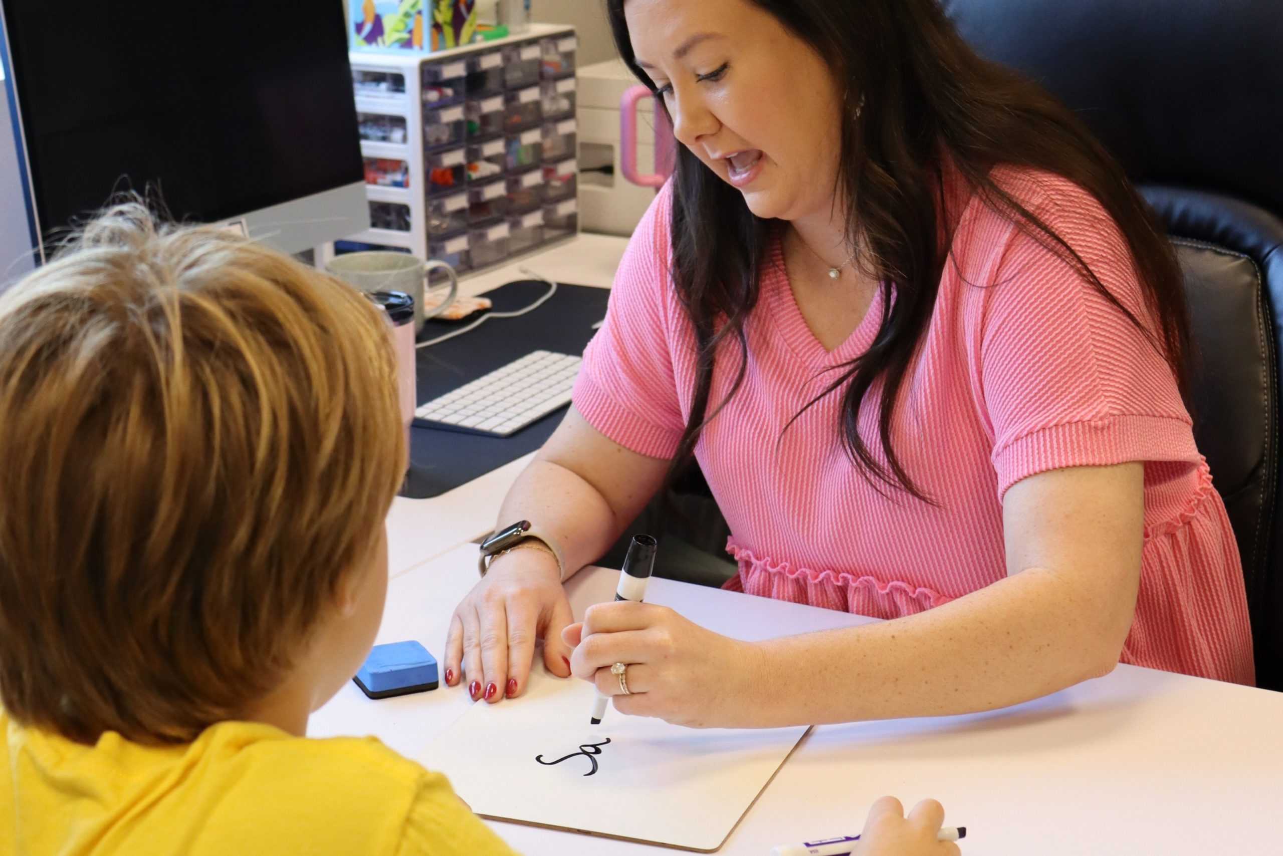 Parent guiding discrimination and production practice at home